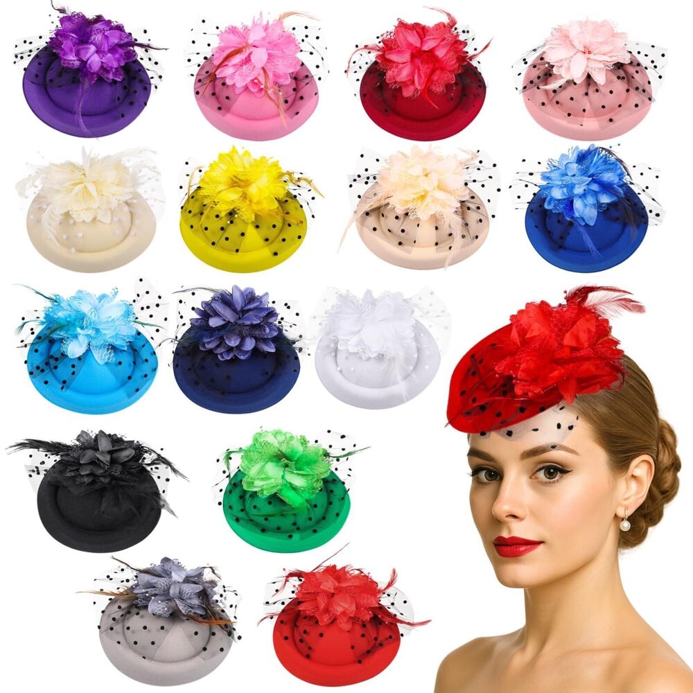 2978 15 Pcs Tea Party Hats, Vintage Fascinators Hats , Flower Feather Clip